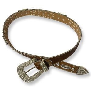 Wb.Atlas Rhinestone Studded bedazzled multi Mirror Cowhide Belt 37 inches